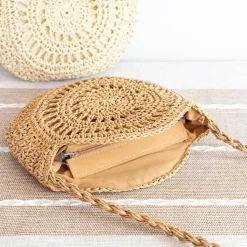 Elena Handbags Boho Straw Woven Round Tote
