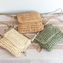 Elena Handbags Boho Straw Square Messenger Purse with Tassel