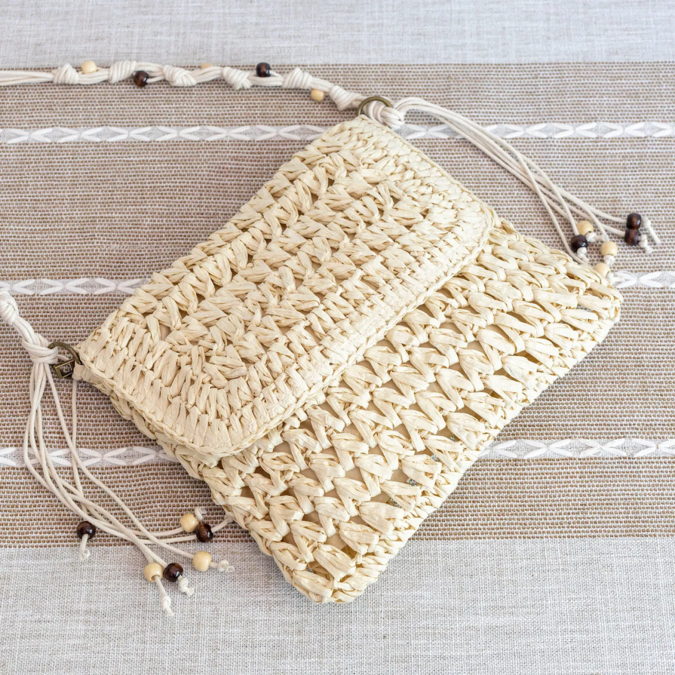 Elena Handbags Boho Straw Square Messenger Purse with Tassel