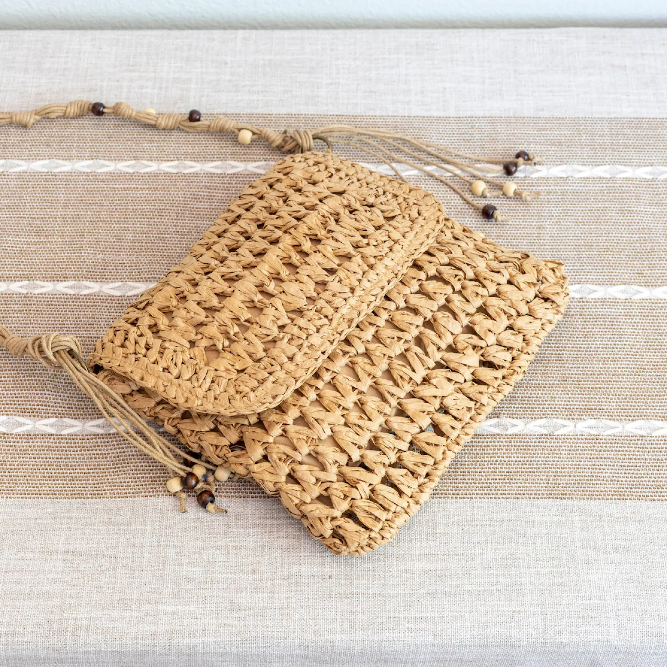 Elena Handbags Boho Straw Square Messenger Purse with Tassel