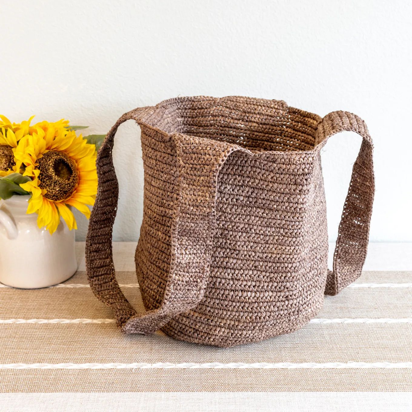 Elena Handbags Brown Raffia Summer Beach Straw Shoulder Tote Bag