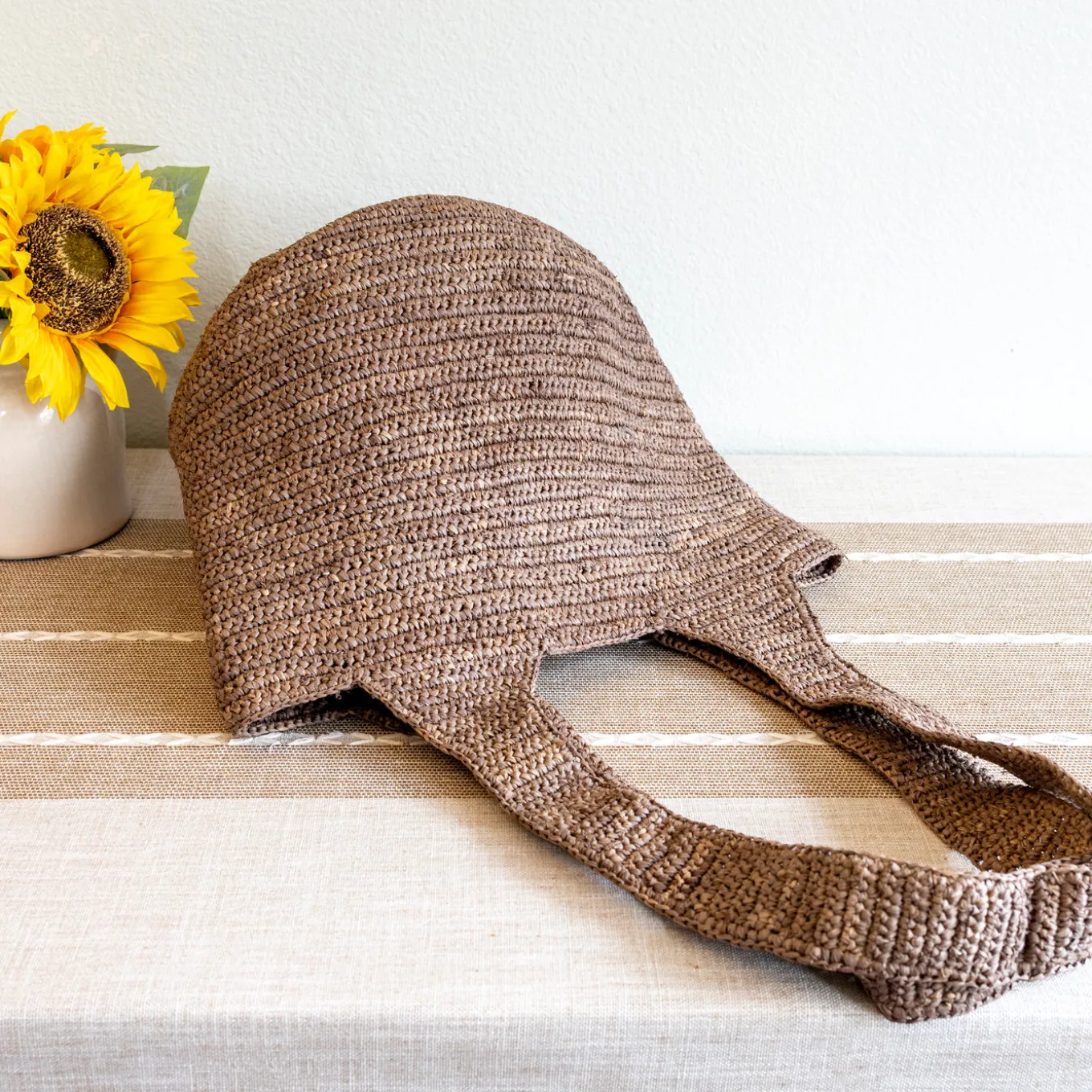 Elena Handbags Brown Raffia Summer Beach Straw Shoulder Tote Bag
