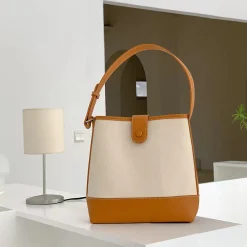 Elena Handbags Canvas Bucket Bag with Leather Accent