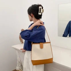 Elena Handbags Canvas Bucket Bag with Leather Accent