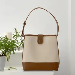 Elena Handbags Canvas Bucket Bag with Leather Accent