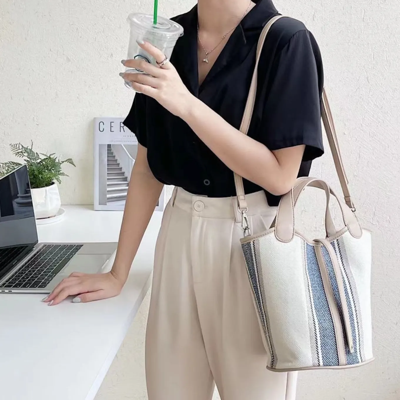 Elena Handbags Canvas Bucket Purse