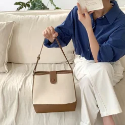 Elena Handbags Canvas Bucket Bag with Leather Accent