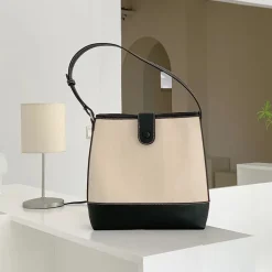 Elena Handbags Canvas Bucket Bag with Leather Accent