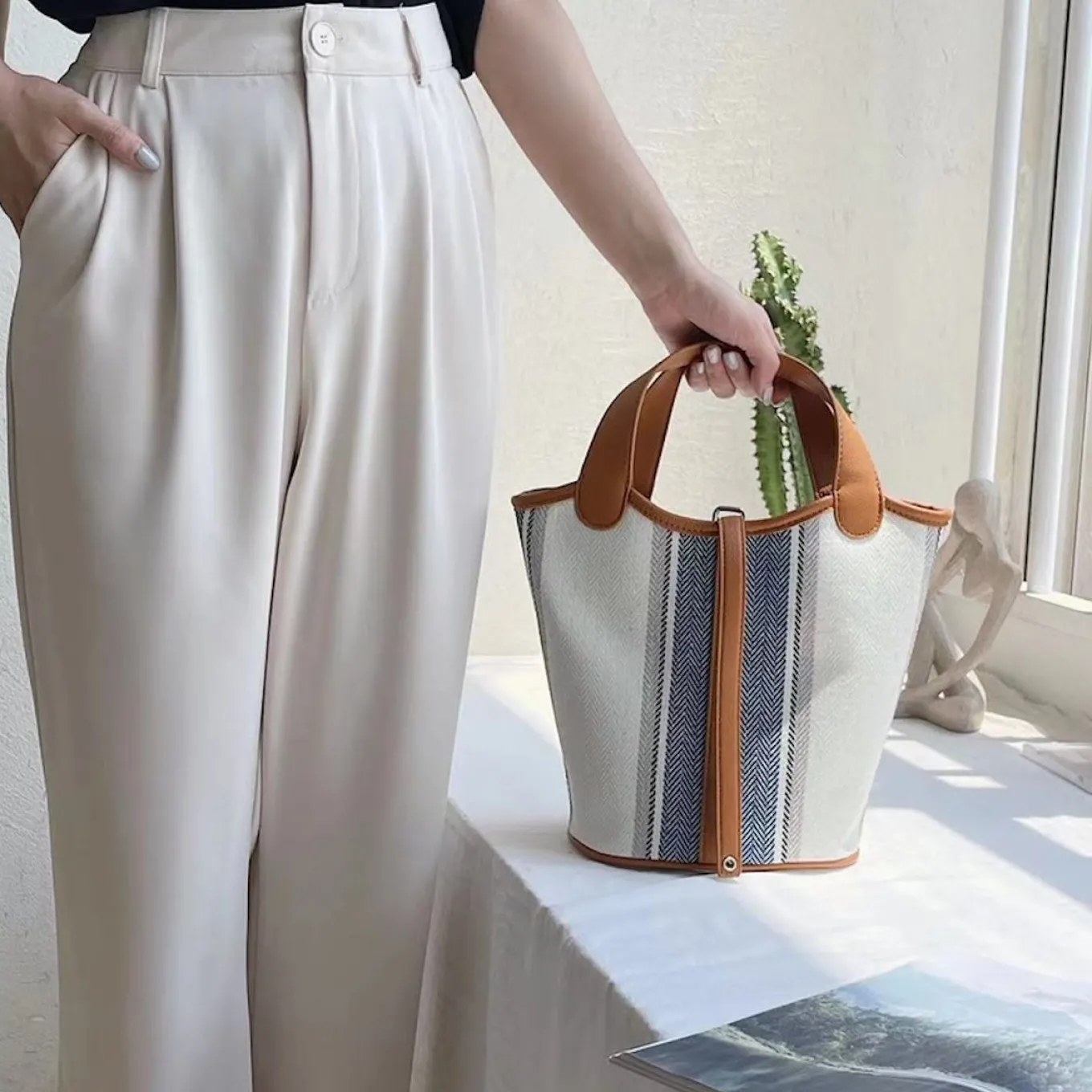 Elena Handbags Canvas Bucket Purse
