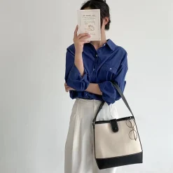 Elena Handbags Canvas Bucket Bag with Leather Accent