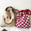 Elena Handbags Checkered Cotton Knitted Shoulder Bag