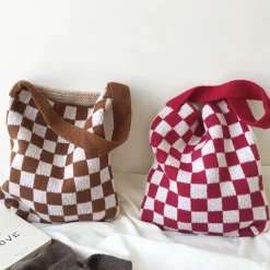 Elena Handbags Checkered Cotton Knitted Shoulder Bag