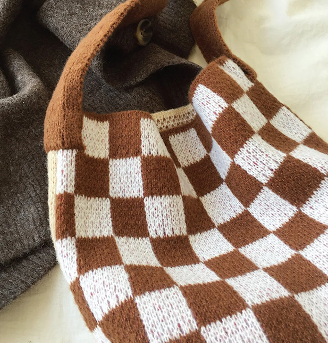 Elena Handbags Checkered Cotton Knitted Shoulder Bag