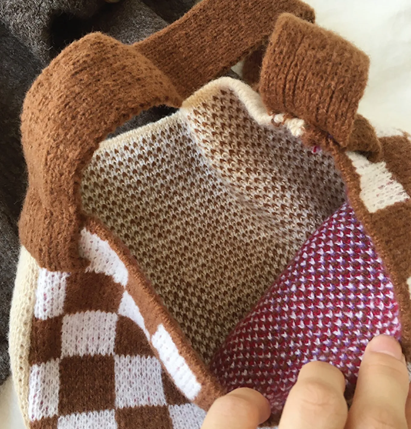 Elena Handbags Checkered Cotton Knitted Shoulder Bag