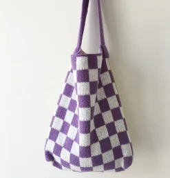 Elena Handbags Checkered Cotton Knitted Shoulder Bag