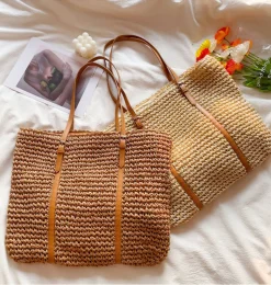 Elena Handbags Chic Large Straw Woven Summer Bag