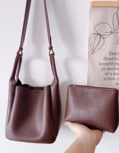 Elena Handbags Chic Leather Bucket Bag