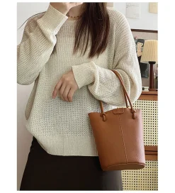 Elena Handbags Chic Leather Bucket Bag
