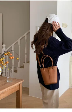 Elena Handbags Chic Leather Bucket Bag