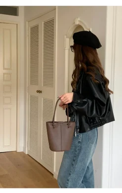 Elena Handbags Chic Leather Bucket Bag