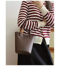 Elena Handbags Chic Leather Bucket Bag