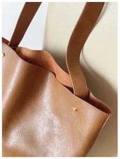 Elena Handbags Chic Leather Bucket Bag