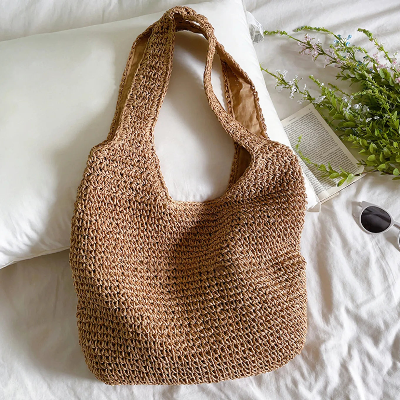 Elena Handbags Chic Straw Woven Bag