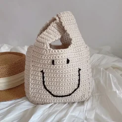 Elena Handbags Cotton Crochet Smiley Face Bag
