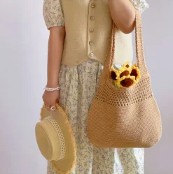 Elena Handbags Cotton Crochet Fashion Shoulder Bag