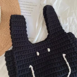 Elena Handbags Cotton Crochet Smiley Face Bag
