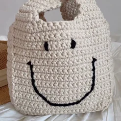 Elena Handbags Cotton Crochet Smiley Face Bag