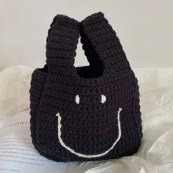 Elena Handbags Cotton Crochet Smiley Face Bag