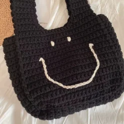 Elena Handbags Cotton Crochet Smiley Face Bag