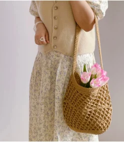 Elena Handbags Cotton Fishnet Shoulder Bag