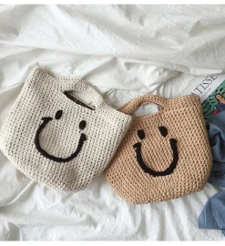 Elena Handbags Cotton Knitted Smiley Face Bag