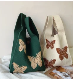 Elena Handbags Cotton Knitted Butterfly Top Handle Bag