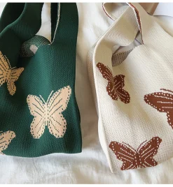 Elena Handbags Cotton Knitted Butterfly Top Handle Bag