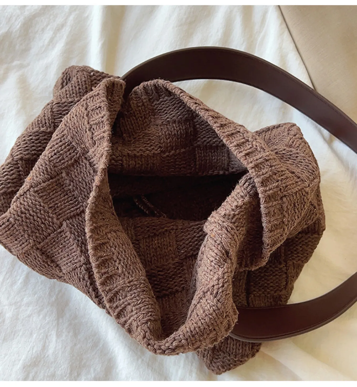 Elena Handbags Cotton Knitted Sweater Shoulder Bag with Leather Strap