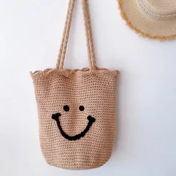 Elena Handbags Cotton Knit Smiley Face Shoulder Bag