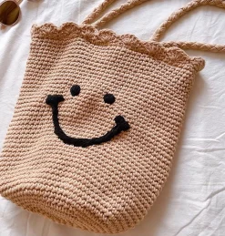 Elena Handbags Cotton Knit Smiley Face Shoulder Bag