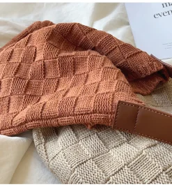 Elena Handbags Cotton Knitted Sweater Shoulder Bag with Leather Strap