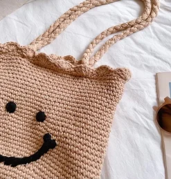 Elena Handbags Cotton Knit Smiley Face Shoulder Bag