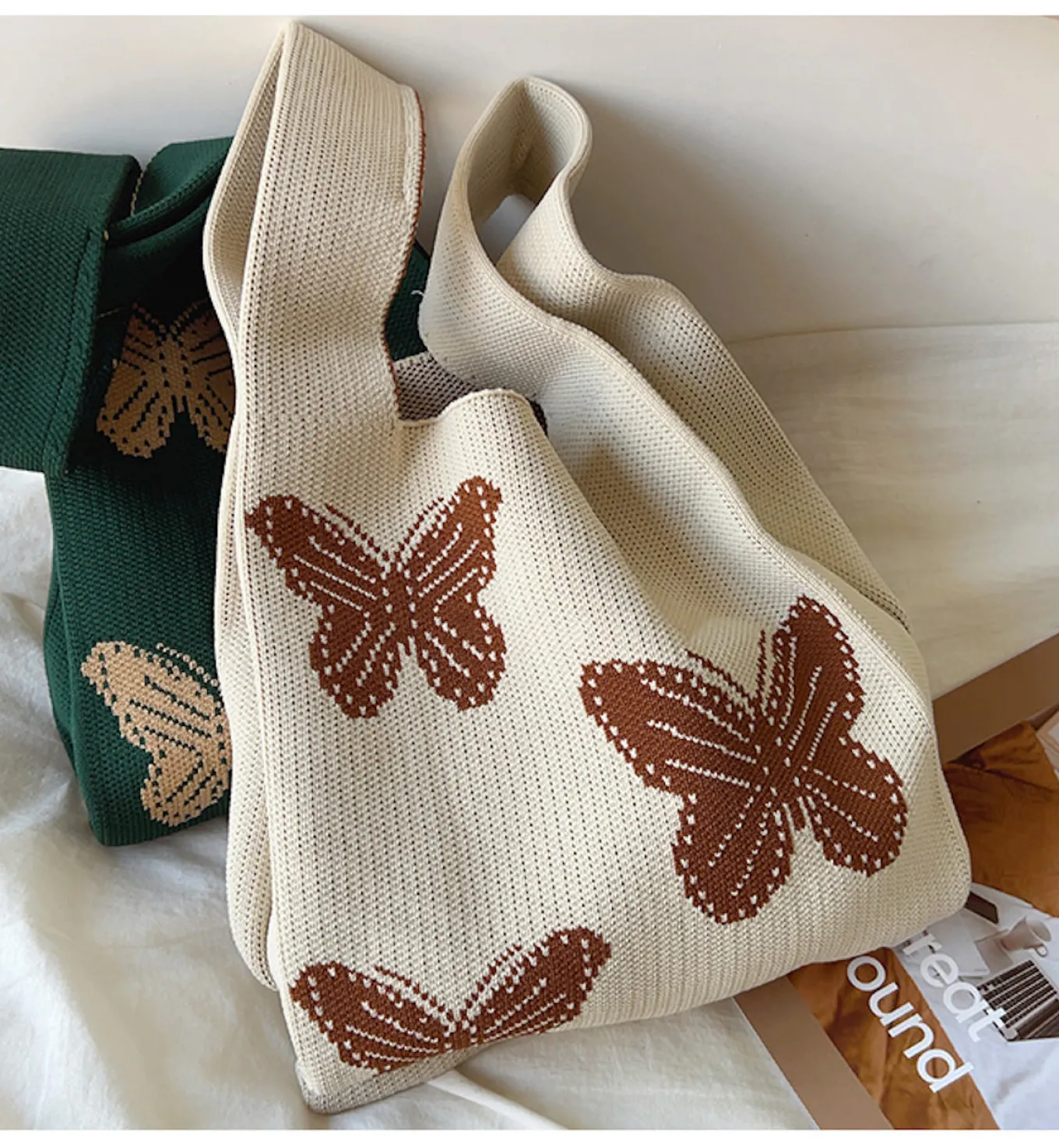 Elena Handbags Cotton Knitted Butterfly Top Handle Bag