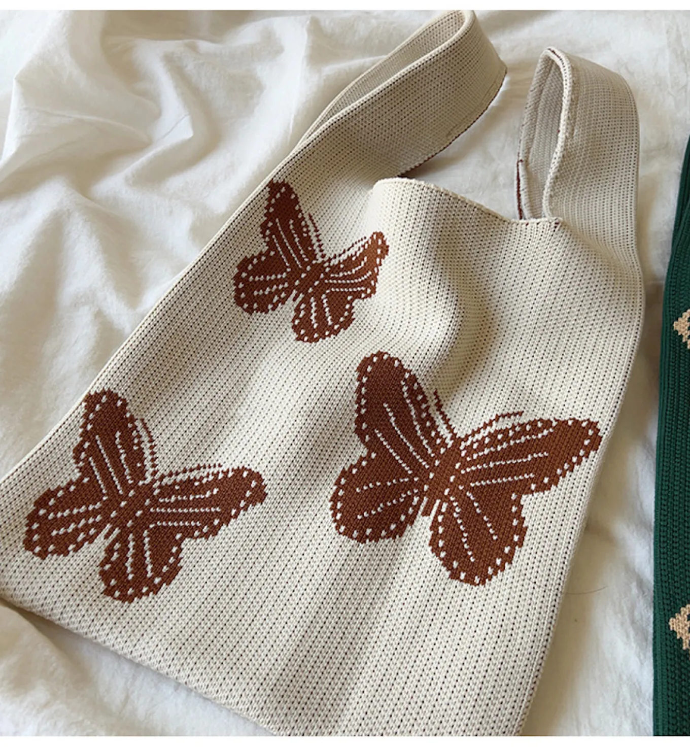 Elena Handbags Cotton Knitted Butterfly Top Handle Bag