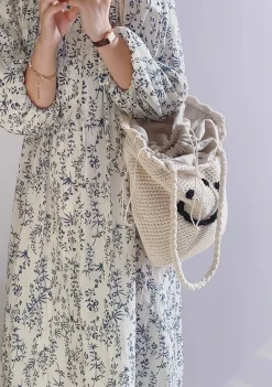 Elena Handbags Cotton Knit Smiley Face Shoulder Bag