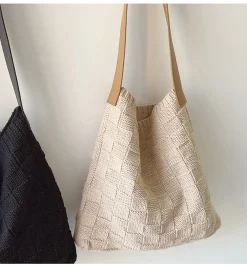 Elena Handbags Cotton Knitted Sweater Shoulder Bag with Leather Strap