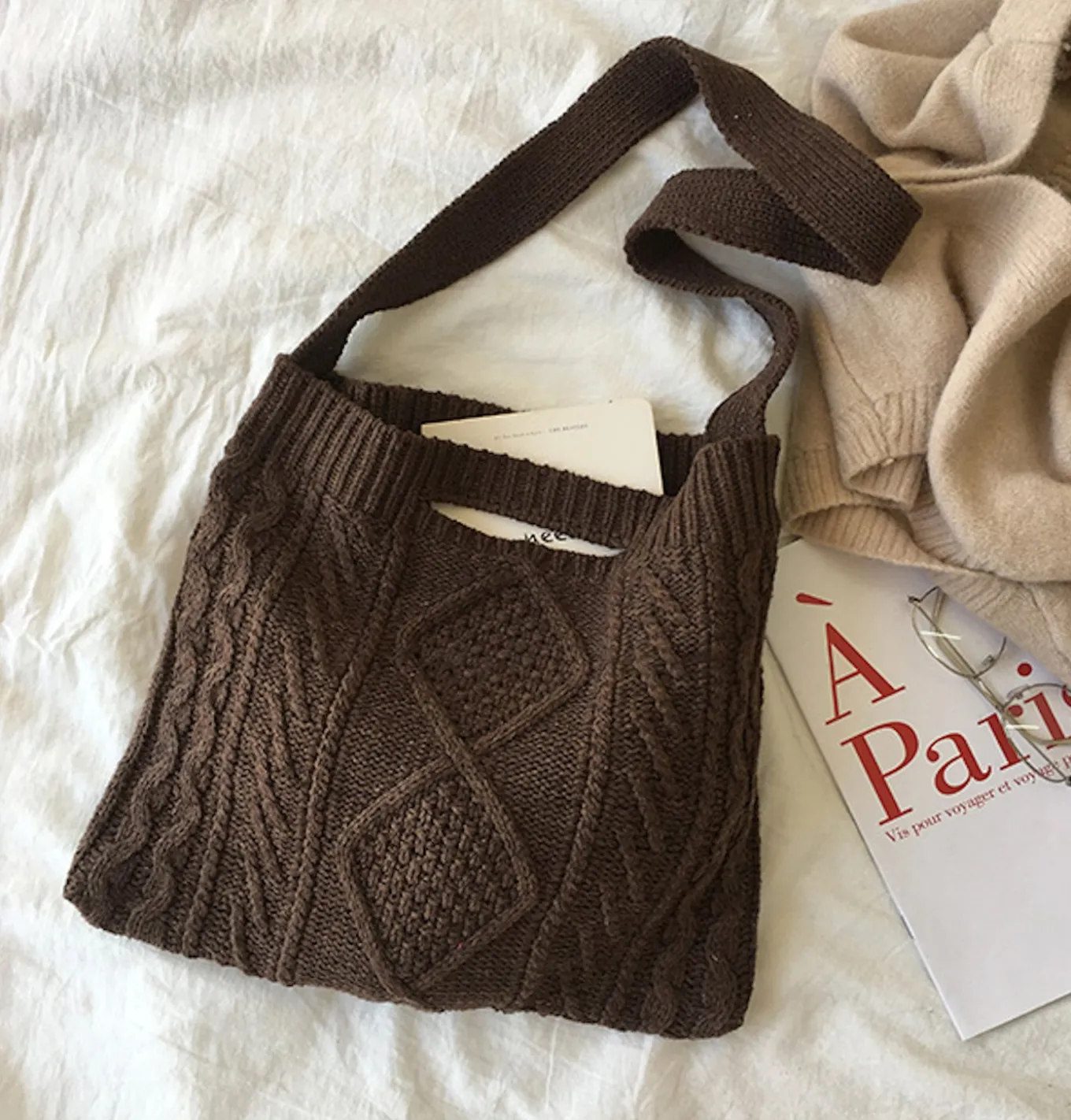 Elena Handbags Cotton Knitted Sweater Bag