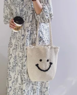 Elena Handbags Cotton Knit Smiley Face Shoulder Bag
