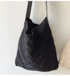 Elena Handbags Cotton Knitted Sweater Shoulder Bag with Leather Strap