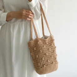 Elena Handbags Crochet Cotton Bucket Shoulder Bag